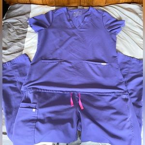 Figs Purple Scrub Set with Pink Drawstring